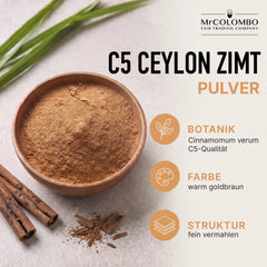 Ceylon Zimt Pulver aus Sri Lanka - Botanik, Farbe und Struktur