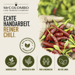 Chili Pulver ungeröstet aus Sri Lanka in echter Handarbeit, handverlesen und rein