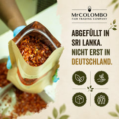 Chiliflocken aus Sri Lanka abgefüllt in Sri Lanka, nicht erst in Deutschland