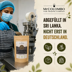 Pimienta negra molida de Sri Lanka, envasada en Sri Lanka, y no reenvasado en Alemania