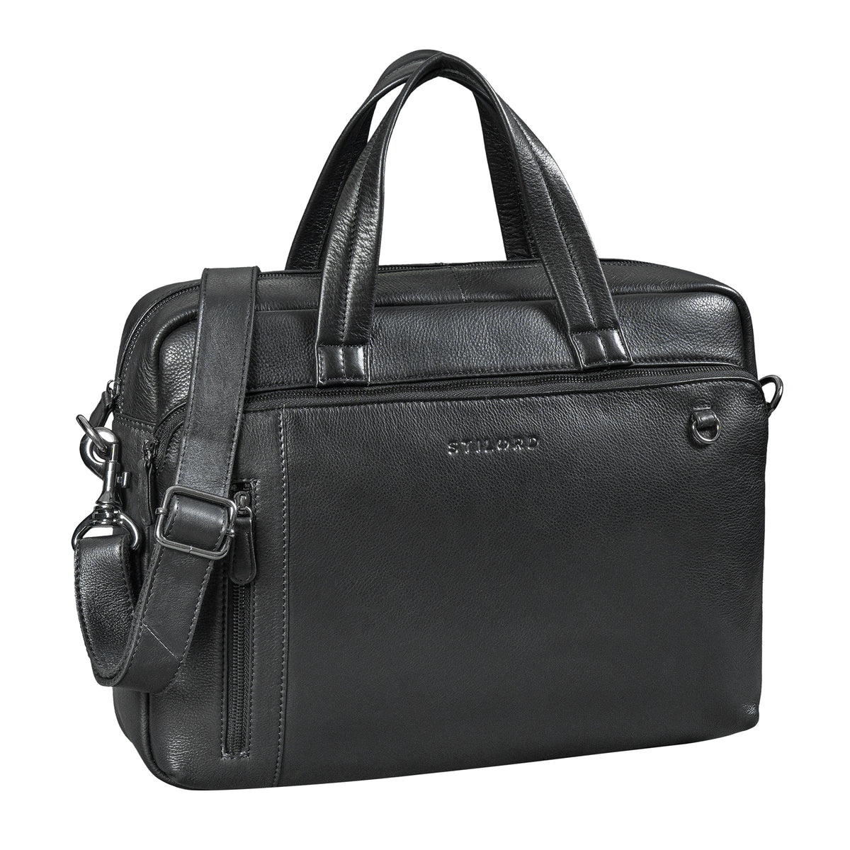 Schwarze Premium Leder Aktentasche Herren Laptoptasche 15 Zoll Ledertasche DIN A4 Mit Griff & Schultergurt