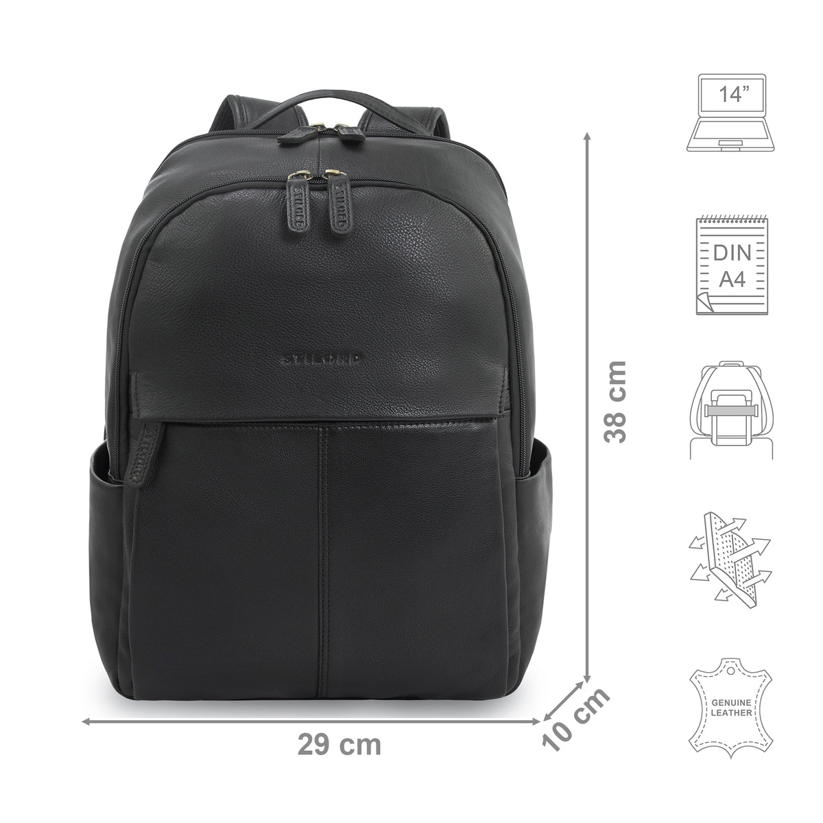 Damen Leder Rucksack schwarz diebstahlsicher
