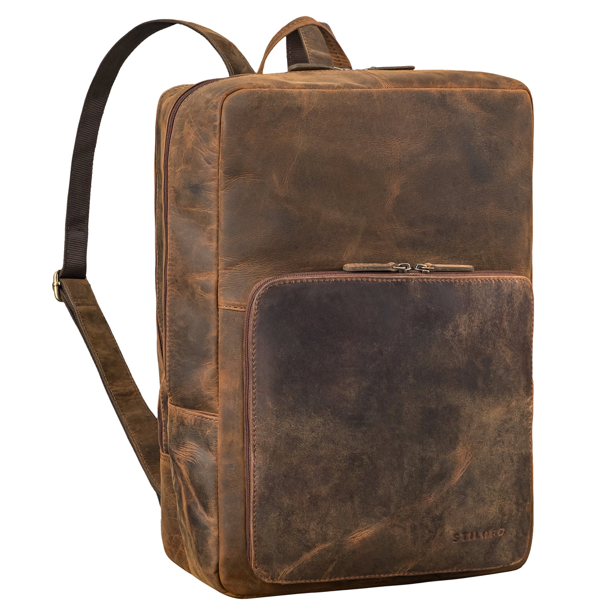 Buero Rucksack leder mit 17 zoll laptopfach Herren gross braun