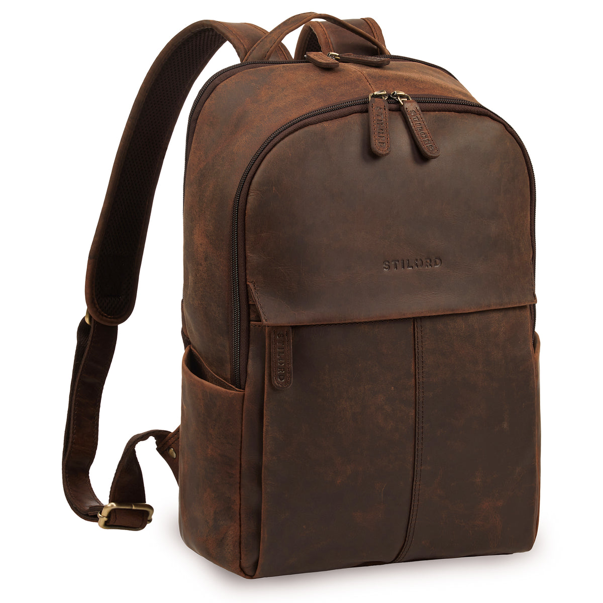 leder rucksack dunkelbraun mit vielen fächern
