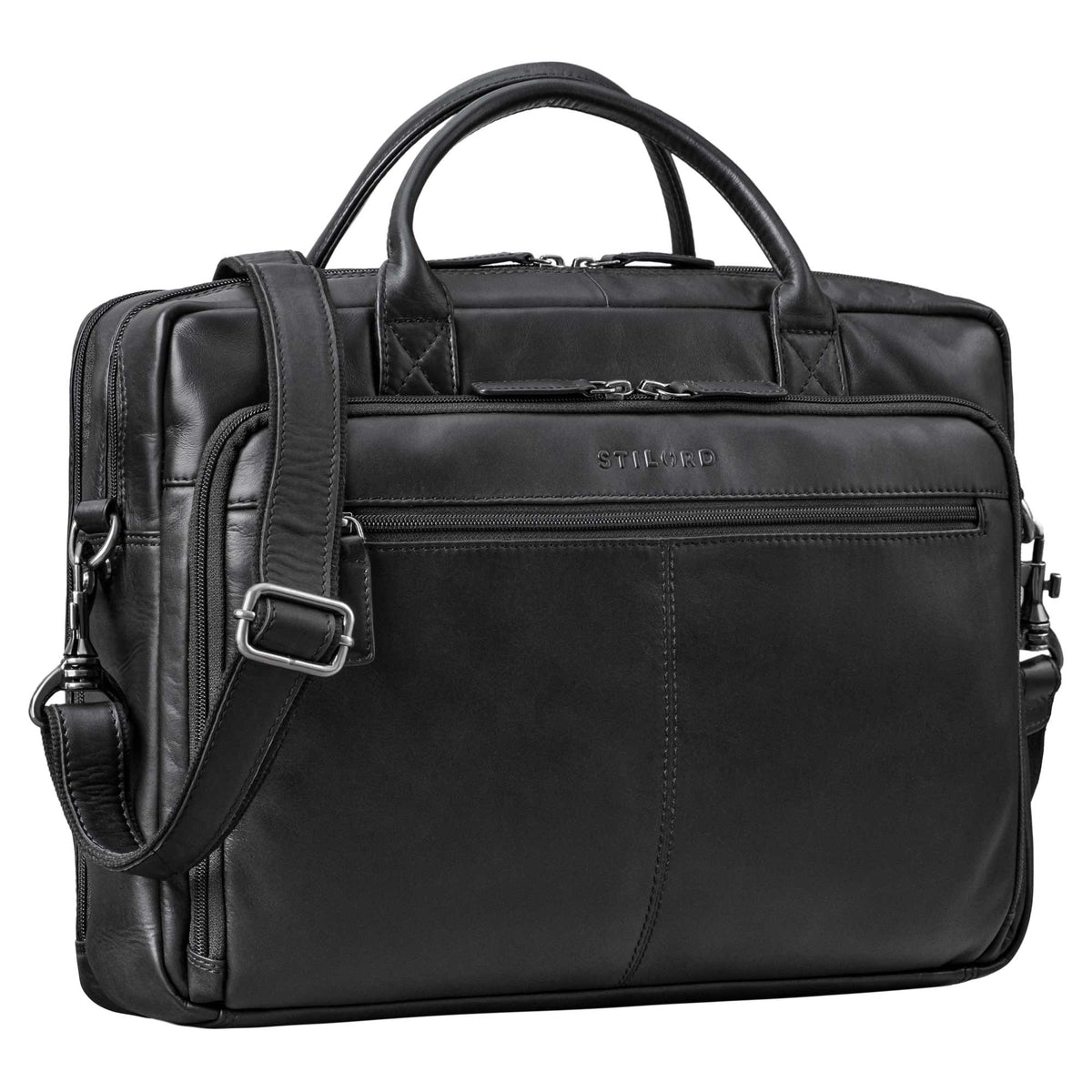 Leder Aktentasche mit Laptopfach 16 Zoll Herren Schwarz