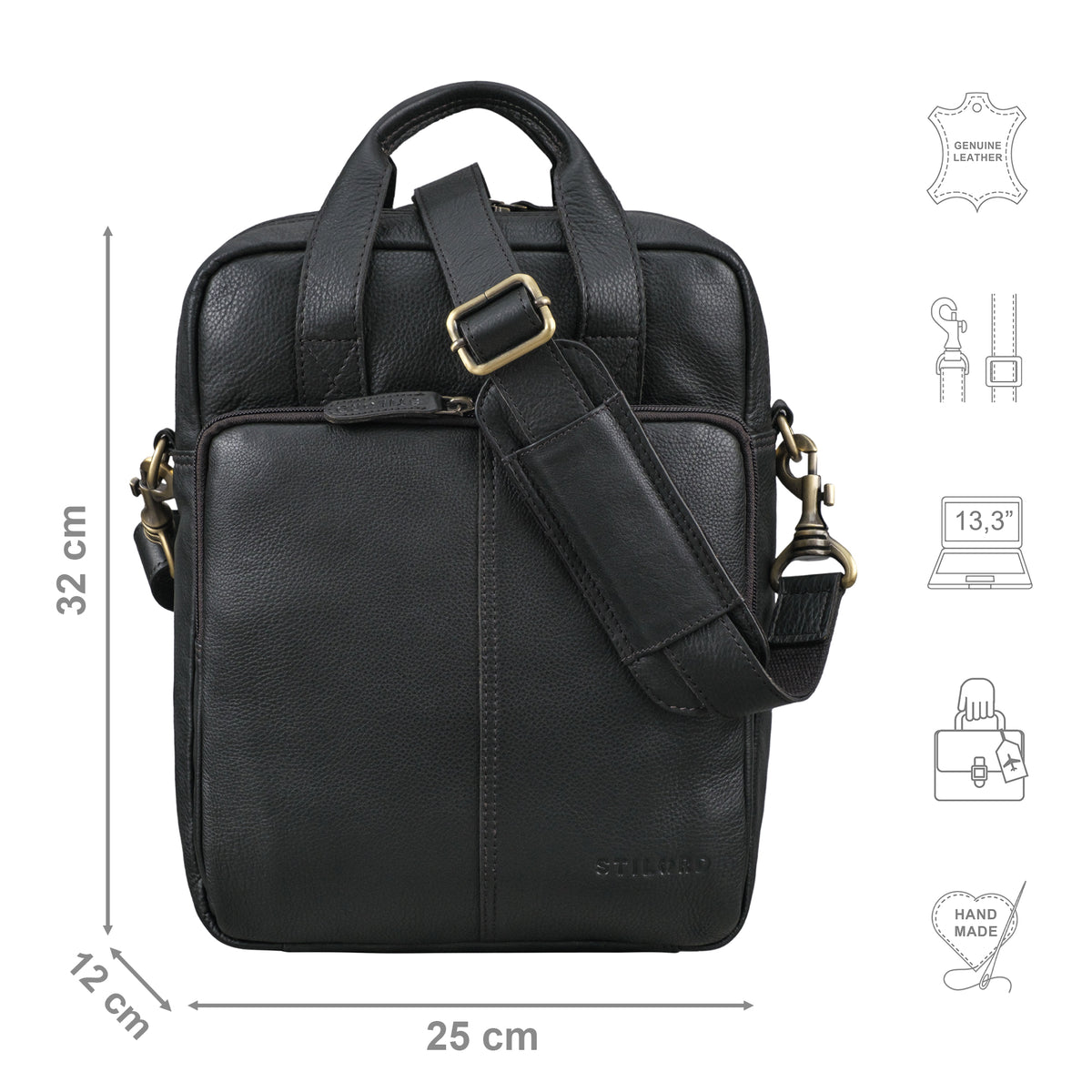 vertikale Messenger Bag für Herren und Damen in der Farbe schwarz