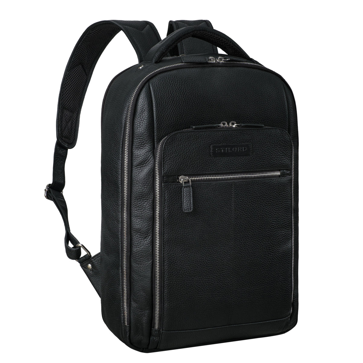 Schwarzer Lederrucksack Herren Echtleder mit Laptop Fach 15 - 16 zoll groß wasserdicht