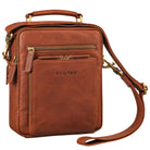 Small leather shoulder bag maraska brown, STILORD embossing, front zip pocket and detachable strap, fits 10.1-inch tablet and A5