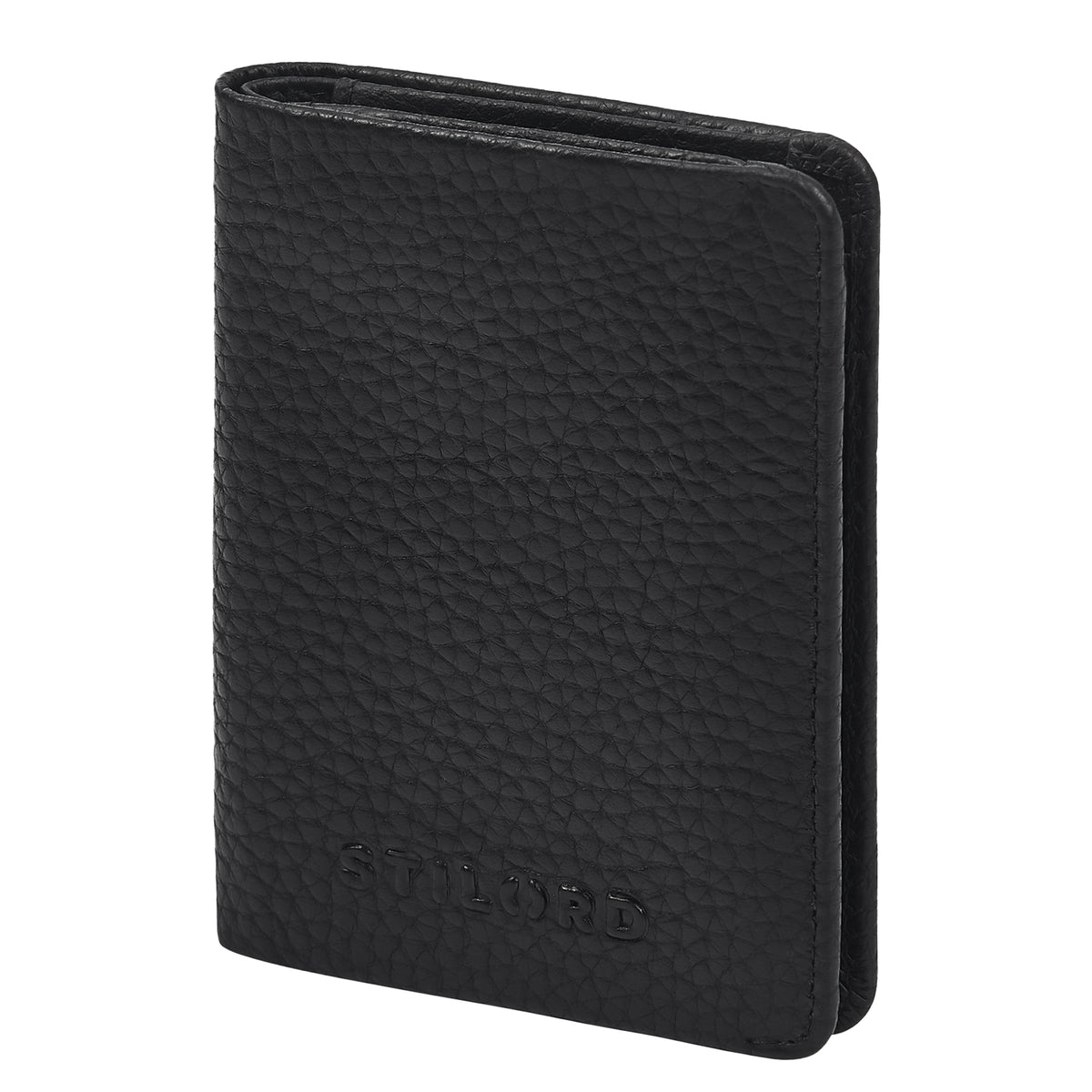 Herren Slim Wallet mit Münzfach Echt Leder schwarz hochkant
